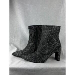 Target Black Rhinestone Ankle Boots‎ Pointed Toe Block Heel Sparkly Booties 8.5
